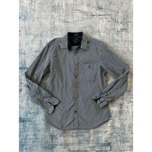 Louis Philippe Blue White Yellow Slim Fit Stripe Button Down Shirt 40 cm